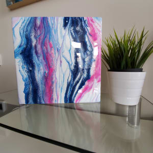 Abstract Resin Art in Blues & Magenta on Wood Panel by Tana Hensley 
