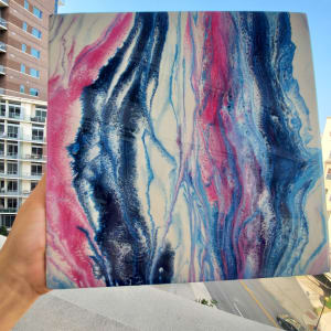 Abstract Resin Art in Blues & Magenta on Wood Panel by Tana Hensley 
