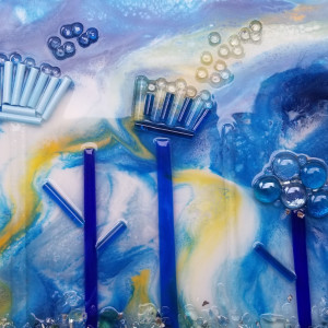 Glass Flowers in Blues & Golds by Tana Hensley 