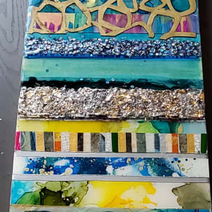 Abstract Mixed Media Resin Collage on Gallery Cradled Birch Wood Panel by Tana Hensley 