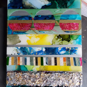 Abstract Mixed Media Resin Collage on Gallery Cradled Birch Wood Panel by Tana Hensley 