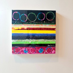 Abstract Collage Art on Birch Wood Panel with Re-purposed Glass by Tana Hensley 