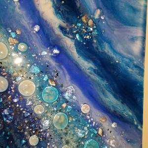 Blue Galaxy Abstract Resin + Glass 24"×24" on Canvas by Tana Hensley 
