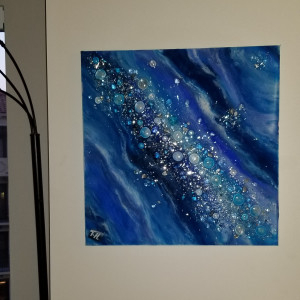 Blue Galaxy Abstract Resin + Glass 24"×24" on Canvas by Tana Hensley 