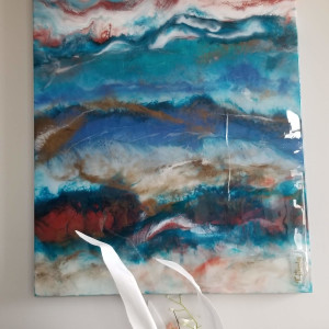 Abstract Resin Art (Ruby Metallic, Blues, Silver, Turquoise, & Gold) by Tana Hensley 