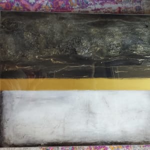 Textured Linear Abstract Mixed Media on Gallery Cradled Birch Wood Panel (Black, Gold, Gunmetal) by Tana Hensley 