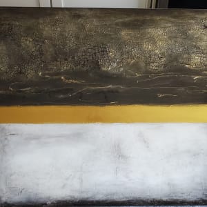 Textured Linear Abstract Mixed Media on Gallery Cradled Birch Wood Panel (Black, Gold, Gunmetal) by Tana Hensley 