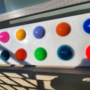 Colorful Resin Polka Dots on White Pearl Gallery Profile Wood Panel by Tana Hensley 
