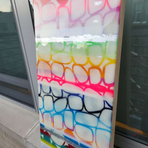 Abstract Rainbow Bold Colors Resin Artwork on Gallery Cradled Birch Wood Panel | Silver Leaf by Tana Hensley 