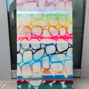 Abstract Rainbow Bold Colors Resin Artwork on Gallery Cradled Birch Wood Panel | Silver Leaf by Tana Hensley 