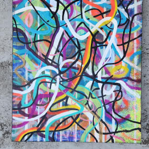 Abstract Mixed Media Acrylic+Ink Artwork on Cradled Birch Wood Panel by Tana Hensley 