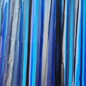 Abstract Resin Art In Linear Drips, Navy Blue, Silver, Sky Blue, Ultramarine Blue, Black, Pigments on Gallery Cradled Canvas by Tana Hensley 