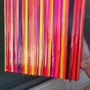 Abstract Resin Art In Linear Drips, Hot Pink, Neon Yellow, Mango, Lemon Luster, Violet by Tana Hensley 