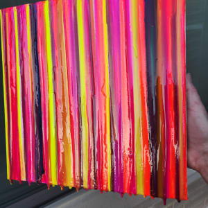 Abstract Resin Art In Linear Drips, Hot Pink, Neon Yellow, Mango, Lemon Luster, Violet by Tana Hensley 