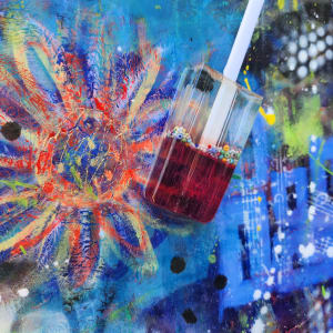 Abstract Graffiti Resin Popsicle Lollipop Bright Colors Art on Gallery Cradled Wood Panel, Crackle Textures, Mixed Media Original Bold Colors by Tana Hensley 