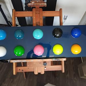 Resin Sphere Modern Art Original, Fun, Colorful on Navy Midnight Blue Pearl Background by Tana Hensley, Image 16.