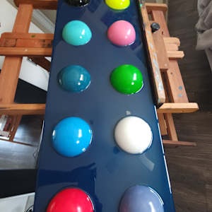 Resin Sphere Modern Art Original, Fun, Colorful on Navy Midnight Blue Pearl Background by Tana Hensley, Image 11.