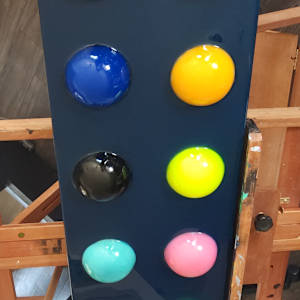 Resin Sphere Modern Art Original, Fun, Colorful on Navy Midnight Blue Pearl Background by Tana Hensley, Image 7.