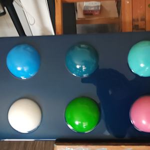 Resin Sphere Modern Art Original, Fun, Colorful on Navy Midnight Blue Pearl Background by Tana Hensley, Image 13.