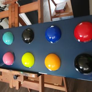 Resin Sphere Modern Art Original, Fun, Colorful on Navy Midnight Blue Pearl Background by Tana Hensley, Image 17.