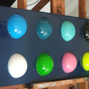 Resin Sphere Modern Art Original, Fun, Colorful on Navy Midnight Blue Pearl Background by Tana Hensley, Image 10.