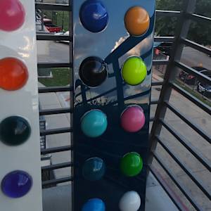 Resin Sphere Modern Art Original, Fun, Colorful on Navy Midnight Blue Pearl Background by Tana Hensley, Image 3.