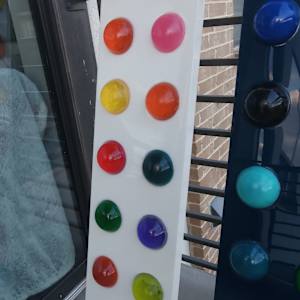 Colorful Resin Transparent Polka Dots on Pearl-ish/ Background w Ultra Micro-fine Silver Hologram Sparkle by Tana Hensley 