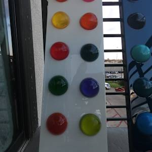 Colorful Resin Transparent Polka Dots on Pearl-ish/ Background w Ultra Micro-fine Silver Hologram Sparkle by Tana Hensley 