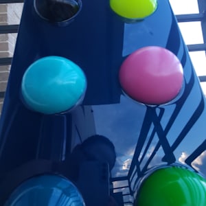 Resin Sphere Modern Art Original, Fun, Colorful on Navy Midnight Blue Pearl Background by Tana Hensley, Image 1.