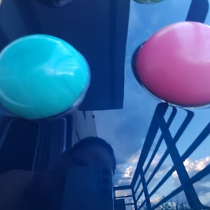 Resin Sphere Modern Art Original, Fun, Colorful on Navy Midnight Blue Pearl Background by Tana Hensley, Image 2.