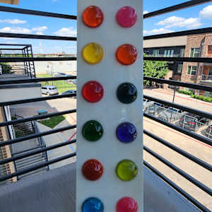 Colorful Resin Transparent Polka Dots on Pearl-ish/ Background w Ultra Micro-fine Silver Hologram Sparkle by Tana Hensley 