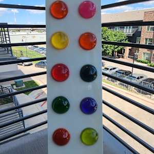 Colorful Resin Transparent Polka Dots on Pearl-ish/ Background w Ultra Micro-fine Silver Hologram Sparkle by Tana Hensley 