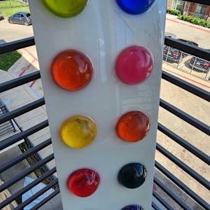 Colorful Resin Transparent Polka Dots on Pearl-ish/ Background w Ultra Micro-fine Silver Hologram Sparkle by Tana Hensley 