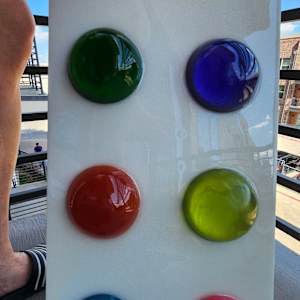 Colorful Resin Transparent Polka Dots on Pearl-ish/ Background w Ultra Micro-fine Silver Hologram Sparkle by Tana Hensley 
