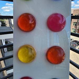 Colorful Resin Transparent Polka Dots on Pearl-ish/ Background w Ultra Micro-fine Silver Hologram Sparkle by Tana Hensley 