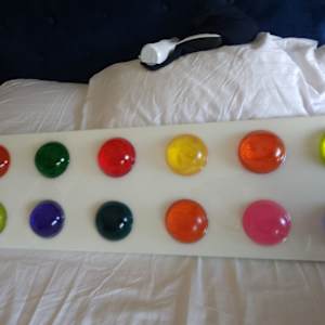 Colorful Resin Transparent Polka Dots on Pearl-ish/ Background w Ultra Micro-fine Silver Hologram Sparkle by Tana Hensley 