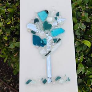 Resin Glass Abstract Tree in Teal, Mirror, Slvr 6x12 by Tana Hensley 