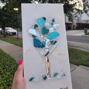 Resin Glass Abstract Tree in Teal, Mirror, Slvr 6x12 by Tana Hensley 