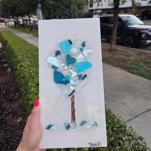 Resin Glass Abstract Tree in Teal, Mirror, Slvr 6x12 by Tana Hensley 