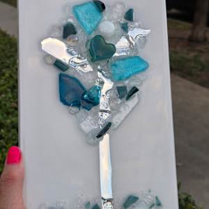 Resin Glass Abstract Tree in Teal, Mirror, Slvr 6x12 by Tana Hensley 