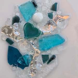 Resin Glass Abstract Tree in Teal, Mirror, Slvr 6x12 by Tana Hensley 