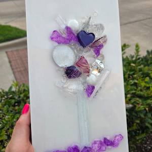 Resin Glass Abstract Tree in Purple, Voilet with Silver Leaf and Mirror Glass  6x12 by Tana Hensley, Image 6.