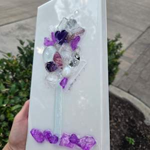Resin Glass Abstract Tree in Purple, Voilet with Silver Leaf and Mirror Glass  6x12 by Tana Hensley, Image 4.