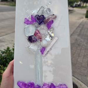 Resin Glass Abstract Tree in Purple, Voilet with Silver Leaf and Mirror Glass  6x12 by Tana Hensley, Image 2.
