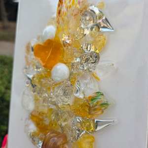 Resin Glass Abstract Tree in Yellow, Silver Leaf and Mirror Glass  6x12 by Tana Hensley 