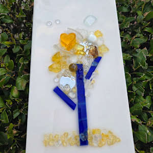 Resin Glass Abstract Tree in Cobalt Blue and Yellow, Mirror 6x12 by Tana Hensley, Image 7.
