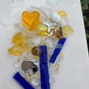 Resin Glass Abstract Tree in Cobalt Blue and Yellow, Mirror 6x12 by Tana Hensley, Image 3.
