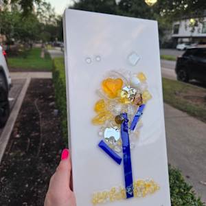 Resin Glass Abstract Tree in Cobalt Blue and Yellow, Mirror 6x12 by Tana Hensley, Image 6.