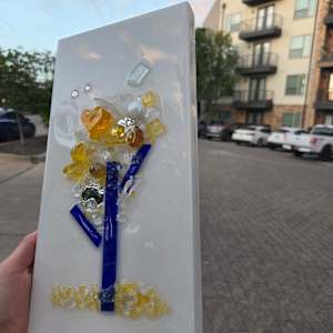 Resin Glass Abstract Tree in Cobalt Blue and Yellow, Mirror 6x12 by Tana Hensley, Image 4.