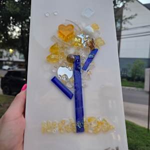 Resin Glass Abstract Tree in Cobalt Blue and Yellow, Mirror 6x12 by Tana Hensley, Image 5.